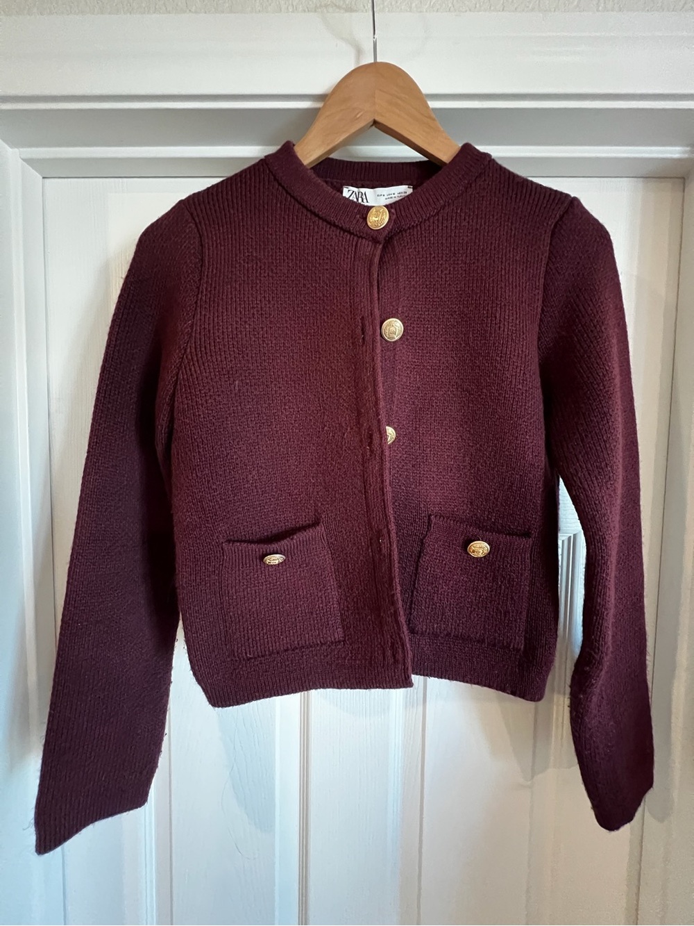 Zara Burgundy Knit Blazer with Gold Buttons